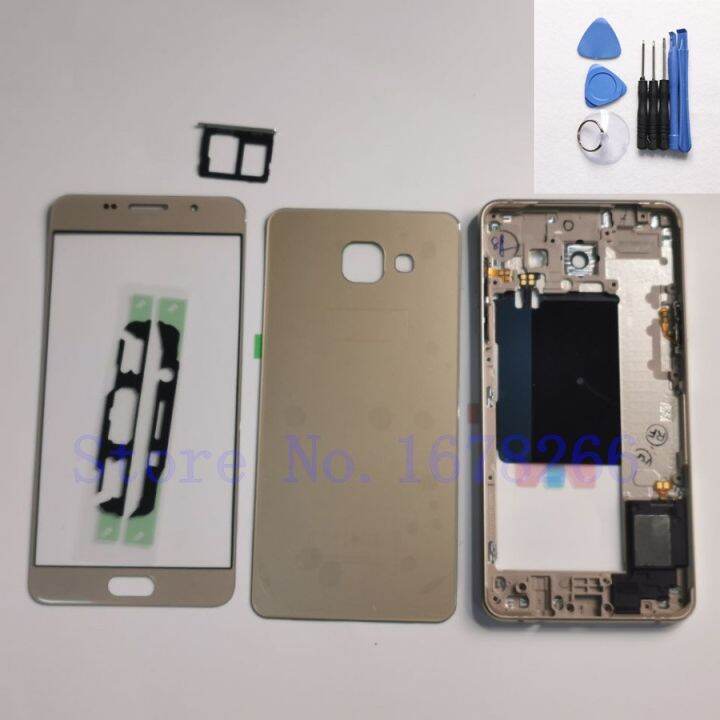 สำหรับ-samsung-galaxy-a3-a5-a7-2016-a310-a510-a710เต็มกรอบกลางปลอกหุ้มฝาหลังเคสกระจก-หน้าจอด้านหน้าเลนส์กระจก-a510f