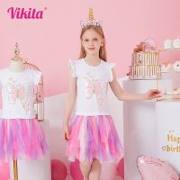 VIKITA Summer Girls Dress Butterfly Embroidery Kids Flare Sleeve Dresses Girls Princess Tutu Dress Children Casual Vestidos  by Hs2023