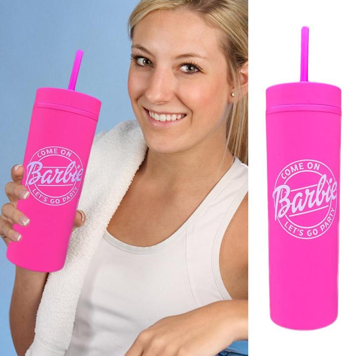 double-layer-plastic-straight-cup-barbie-pink-studded-tumbler-straw-cup-b0n5