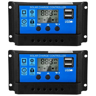 2 Pcs 12V/24V Solar Panel Charge Controller Ground Solar Panel Regulator Controller Outdoor Solar Controller