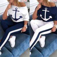 【DT】hot！ Tracksuit Pants Set Fashion 2023 Boat Print Patchwork Stretch Bodycon Piece Matching