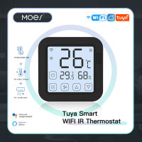 MOES Tuya WiFi IR เทอร์โมควบคุมหน้าจอแอลซีดีปุ่มสัมผัสไร้สายระยะไกลในตัวเซ็นเซอร์อุณหภูมิและความชื้น Alexa