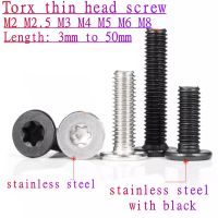 5-50pcs CM M2 M2.5 M3 M4 M5 M6 M8 304 A2 Stainless Steel with black Zinc Six-Lobe Torx Ultra Thin Flat Wafer Head Screw Bolt Screw Nut Drivers