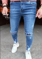 2023 New mens tight denim leggings with torn pencil pants S--3XL