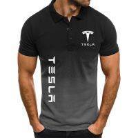 Summer new Summer Man Fashion 3d Print Polo shirt Tesla car logo T-shirt top Mens loose casual oversized lapel gradient polo shirt clothing