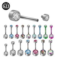 【CW】 1PC Titanium Belly Rings Internally Threaded Top Round Bezel Set Navel Piercing