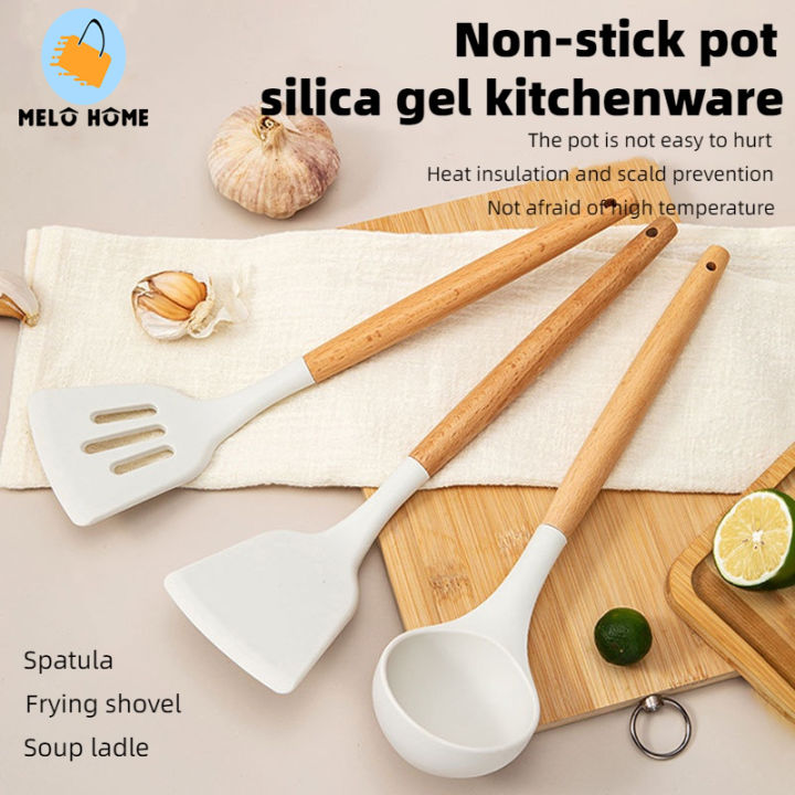 White Silicone Cooking Utensils Set Non-stick Spatula Shovel