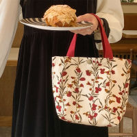 Sweet Embroidered Womens Bag 2023 New Daisy Flower Canvas Handbag Snack Storage Bento Bag Hand Carry Mommy Bag