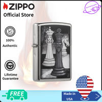 Zippo Chess Game Design Street Chrome Pocket Lighter |  Zippo 49601 การออกแบบเกมหมากรุก（ไฟแช็กไม่มีเชื้อเพลิงภายใน）