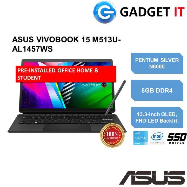 Asus Vivobook 13 Slate Oled T3300k Alq038ws Laptop Pentium N60008gb256gb Ssd133 Fhd Touch 