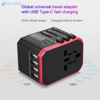 Global Universal Travel Adapter With 4 USB Travel Adaptor UK USA EU AUS Conversion Plug Support Mobile Phone Fast Charging Wires  Leads  Adapters