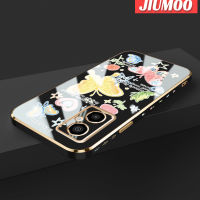 เคส JIUMOO สำหรับ Xiaomi Poco M4 5G Redmi Note 11R รูปผีเสื้อการ์ตูนใหม่ขอบด้านข้างตารางชุบซิลิโคนเคสมือถือเคสกันกระแทกฝาปิดเลนส์เต็มรูปแบบป้องกันกล้องเคสนิ่ม