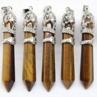 Wholesale 10pcs Dragon Pendant Quartz Crystal Natural Ttiger eye Stone Hexagonal Prism Pendant Hanging Jewelry for Women Men