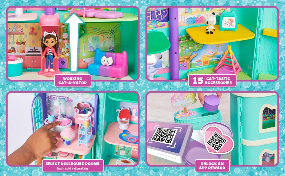  Gabby's Dollhouse, Purrfect Dollhouse with 15 Pieces including  Toy Figures, Furniture, Accessories and Sounds, Kids Toys for Ages 3 and up  : Toys & Games