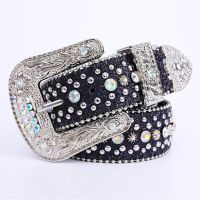 Women Rhinestones Belt For Jeans Dress, Men Western Cowgirl Bling Studded Faux Leather Belt Costume Accessories