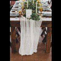 [HOT ZEXKLIOALQAQ 529] งานแต่งงานยอดนิยม Baby Shower Decoration Cotton Gold Blush Pink Dark Green Beige Blue Cheesecloth Gauze Table Runner