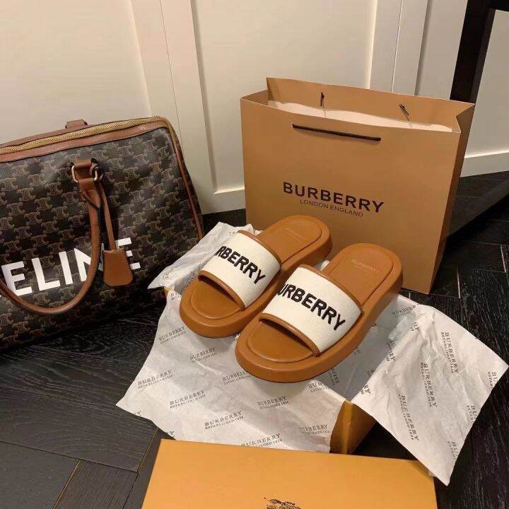 Burberryˉ Plaid Fashion Slippers Shoes Leather Daily Thick Bottom Home Wear  Sandals and Slippers Women's Brand Summer New Style Women's Shoes Slippers  for Women Slides Outside Wear Sandals for Women 