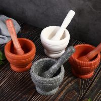 【CC】✸♤  Household Grinder Pressing Garlic Mashed Mashing Pot Manual Medicine Wood Pounding Stone Mortar