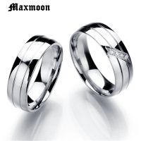 แหวนแต่งงาน Maxmoon สำหรับผู้หญิงผู้ชายเซอร์โคเนียเหล็กสแตนเลสครบรอบเครื่องประดับหมั้นเครื่องประดับพันธมิตร Bijoux