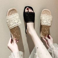 COD SDFSDTFGER 2021 Lace Linen Flat Shoes Womens Slippers Casual Open Toes Solid Color Hollow Sandals / Non Slip Simple Ladies Summer Slides / Indoor Home Beach Non Slip Sandal / New Women Breathable Mesh Belt Flax Slippers Soft Sole House Cool Slippers