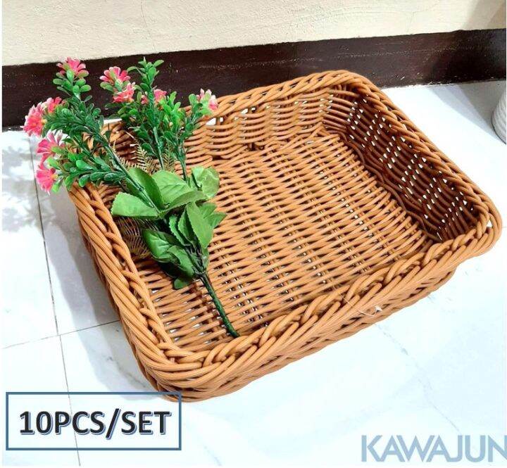 10PCS/set of PP Wicker Basket Fruit and Vegetable Basket Display Light Brown W400mm x D300mm x
