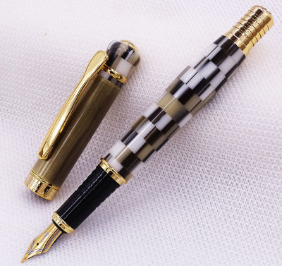 Kaigelu 316 336 Marble Celluloid Fountain Pen, 22KGP Medium Nib Beautiful Phantom Black-Whiteblueborwn Pattern Gift Pen