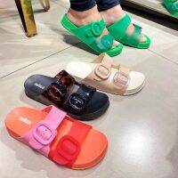 【ready stock】NewMelissa-Womens double buckle platform wide face sandals jelly shoes casual beach shoes