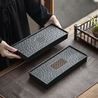 ๑ Imitation black gold stone tea tray light luxury home set table small with storage and drainage drain dry brewing sea