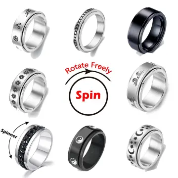 Anti-anxiety Spinner Fidget Rotating Ring Titanium Steel Rings Jewelry Gifts