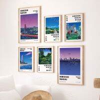 Hiroshi Nagai Vaporwave Japan Beach City ฤดูร้อน Wall Art ภาพวาดผ้าใบ Nordic โปสเตอร์พิมพ์ภาพผนังสำหรับตกแต่งห้องนั่งเล่น