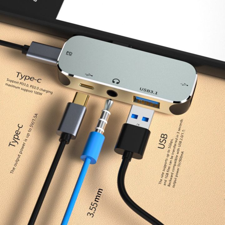 มัลติฟังก์ชั่น6-in-1-type-c-hub-3-55มม-แจ็ค-pd100w-usb3-0-usb2-0-usb3-1-4k-hdmi-เข้ากันได้กับตัวขยาย-usb-ศูนย์กลางสำหรับ-macbook-air-pro-feona