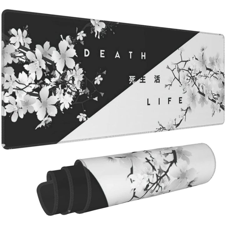 2x-black-and-white-cherry-blossom-gaming-mouse-pad-large-mouse-mat-desk-pad-stitched-edges-mousepad-31-5-x-11-8-inch