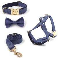 △ Dog Harness Collars and Leash Set Customized Personalized Dog Collar Engraved ID Tag Nameplate Harness Collar with Bow tie Lead