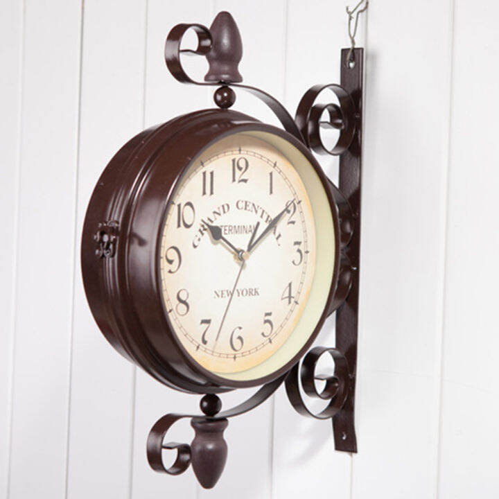 * DoubleSided Clock Garden Wall mount Wall Clock Wrought Iron Train