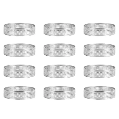 12 Pack Stainless Steel Tart Rings 3 In,Perforated Cake Mousse Ring,Cake Ring Mold,Round Cake Baking Tools