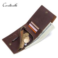 CONTACTS Crazy Horse 100 Genuine Leather Men Wallet Slim Short Coin Purse Walet Man Card Holder Male Small Coin Pocket Wallets