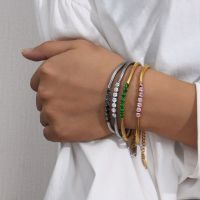 TAUAM New Comfortable Round Snake Chain 3A Zircon Stone Paved Green Pink White Charm Bracelet Gold Silver Color Chain Bracelets