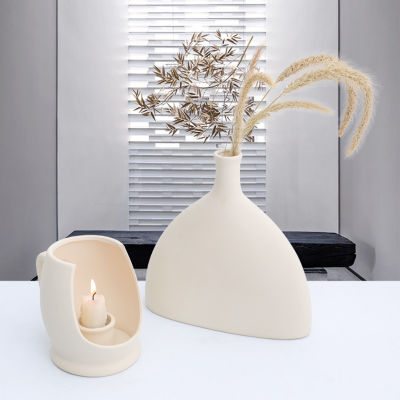 White Ceramic Vegetarian Candle Holder Figurines Nordic Modern Candlestick Oranment Home Interior Desktop Decoration