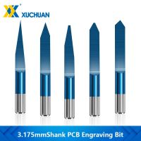 3.175mm Shank PCB แกะสลักบิต 0.1-0.5mm V รูปร่าง 3D Milling Cutter Nano Blue Coating Flat Bottom Engraving Bits CNC Router Bit