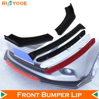 【CW】Universal Car Front Bumper Lip Body Kit Spoiler Splitter Diffuser 4PCS Red White Carbon Fiber Canard Splitter ABS Plastic