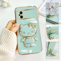 For Xiaomi Poco M5 Mobile Phone Case Fashion Temperament Plating TPU Advanced Rotary Stand Makeup Mirror Hello Kitty Folding Mirror Stand Net Red New Couple Gift Soft Touch Anti slip Anti fall Protective Case