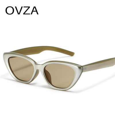 OVZA 2023ใหม่แว่นตาออกแบบตาแมวแนววินเทจสีเขียวไล่ระดับสีสำหรับผู้ชาย S2052แว่นกันแดดสไตล์เกาหลี