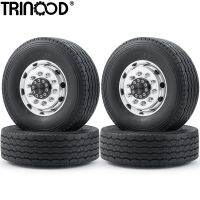 TRINOOD 1/14 Tamiya Front Wheel Rims Hubs and Rubber Tires Kit for Tamiya Trailer Tractor Truck Remote Control Car Upgrade Parts