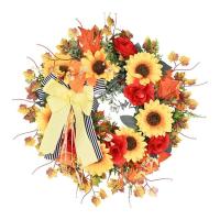 Sunflower Wreaths for Front Door Thanksgiving Sunflower Wreath with Bowtie 17 Inches Autumn Wreath Sunflower Decor for Front Door Outside fitting