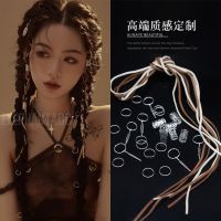 Retro braided hair embellished hair ring female hot girl headwear Internet celebrity niche hair rope punk street cool dirty braid hair button trend