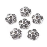 200pc Tibetan Style Caps Cadmium Free &amp; Nickel Free &amp; Lead Free Flower Antique Silver 8x2mm Hole: 2mm