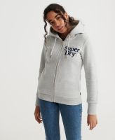 SUPERDRY APPLIQUE SERIF ZIPHOOD UB - ฮู้ดดี้ เสื้อฮู้ดแบบมีซิป สำหรับผู้หญิง สี Applique Summer Marl