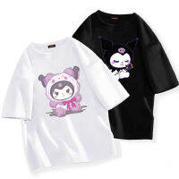 Kawaii Sanrio Kuromi เสื้อยืดน่ารักอะนิเมะการ์ตูนคนรัก ด้านบนรูปแบบการ์ตูนผู้หญิงรอบคอลำลองแฟชั่นสตรีแขนสั้น