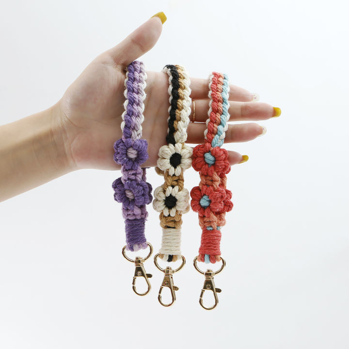 keychain-accessories-colorful-bag-keychain-cartoon-flower-keychain-keychain-pendant-flower-woven-keychain-creative-cotton-rope-keychain