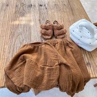 Family Matching Spring Autumn Set Muslin Cotton Linen Baby Set Mother Daughter Son Short sleeve Top and Short Clothes 2PCS/SET